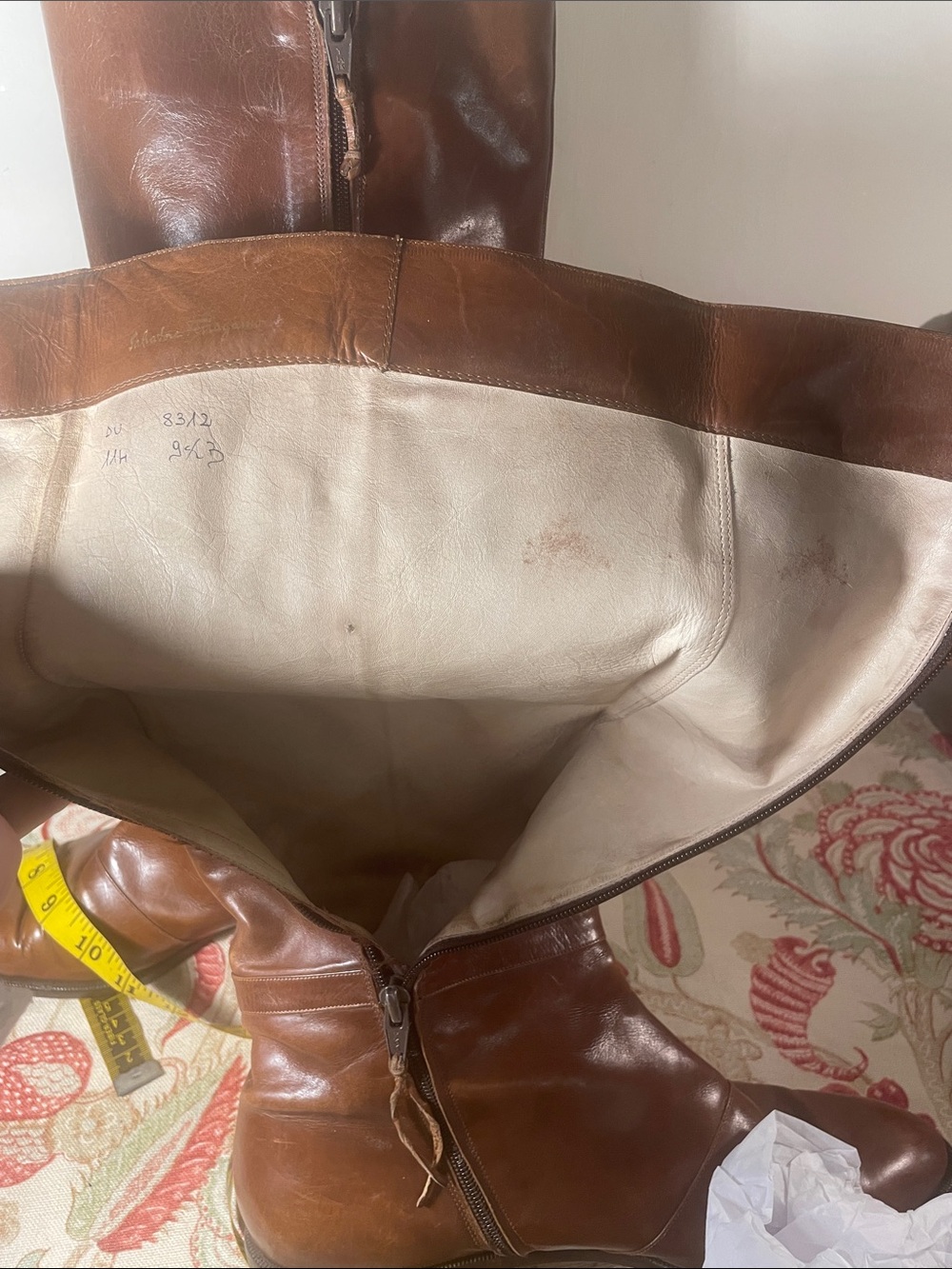 Salvatore Ferragamo Tall Knee High Cognac Leather Vintage - Picture 8 of 11